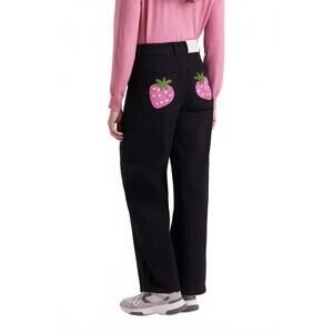 NEW COMPANIA FANTASTICA strawberry embroidery pocket jean in black